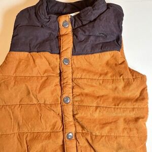 Tommy Bahama Kids Quilted Corduroy Vest Brown Blue Snap Front Puffer Large 10-12